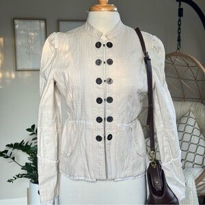 Ivory Button Front Puff Sleeve Jacket Size M | Cottagecore